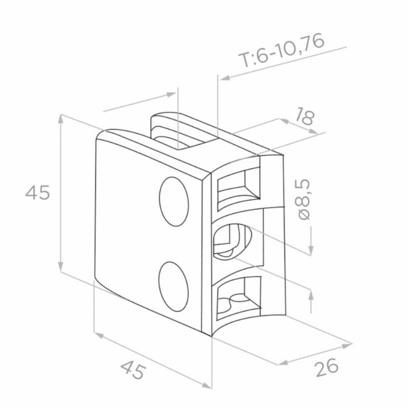 Uchwyt do szkła PINOX ze wspornikiem 45x45x26mm powierzchnia płaska ...