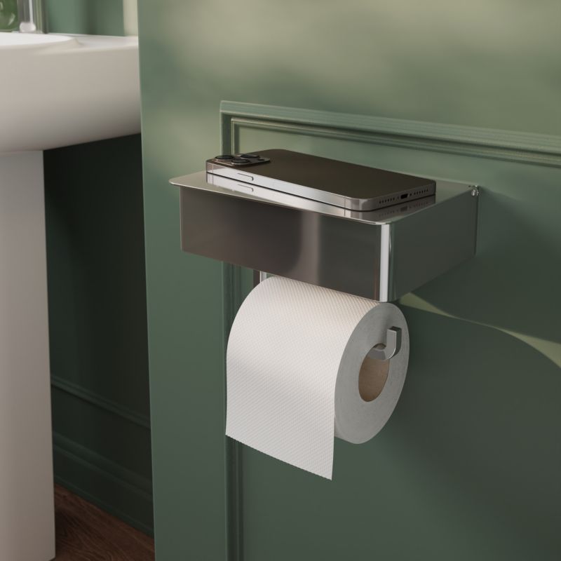 Uchwyt na papier toaletowy z pojemnikiem i półką GoodHome Cavally chrom