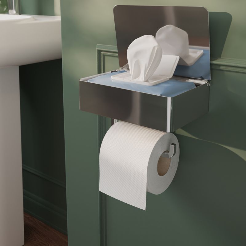 Uchwyt na papier toaletowy z pojemnikiem i półką GoodHome Cavally chrom