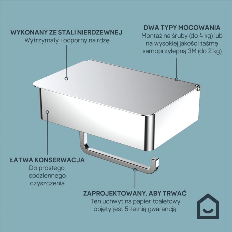 Uchwyt na papier toaletowy z pojemnikiem i półką GoodHome Cavally chrom