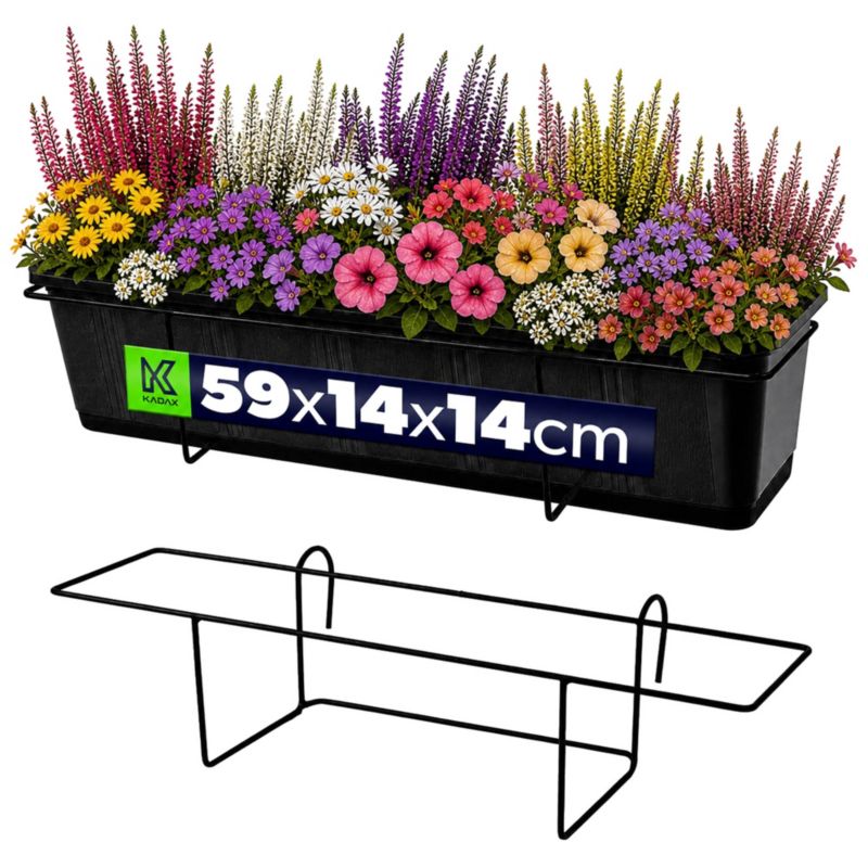 Uchwyt Na Skrzynkę Balkonową KADAX Wieszak metalowy Skrzynki Doniczki 60cm Czarny 1szt.