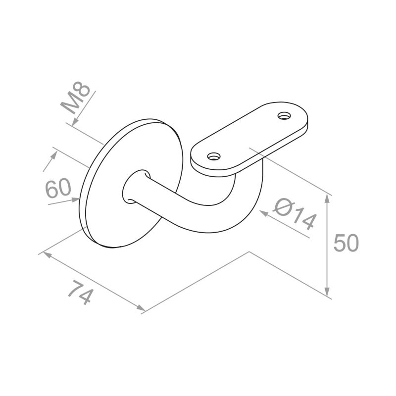 Uchwyt poręczy PINOX do ściany płaski przegubowy - stal nierdzewna fi 60x 14 mm (Satyna)  1 szt