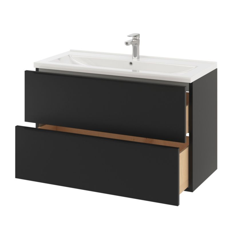 Umywalka ceramiczna GoodHome Nira 100 x 45,5 x 12,4 cm z syfonem