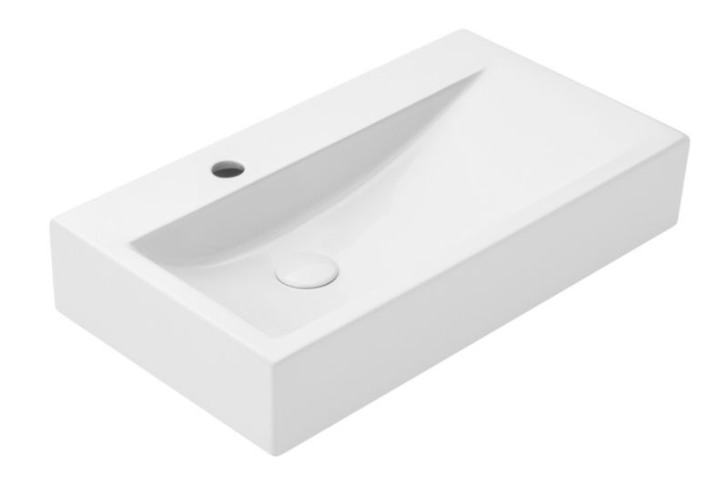Umywalka ścienna prostokątna Uptrend Reno 66x37,5 cm biały połysk z otworem na baterię 1 szt.