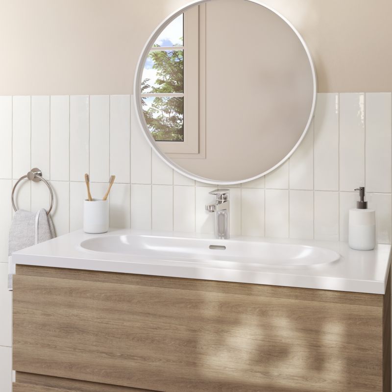 Umywalka konglomeratowa GoodHome Cavally 100 cm z syfonem biała