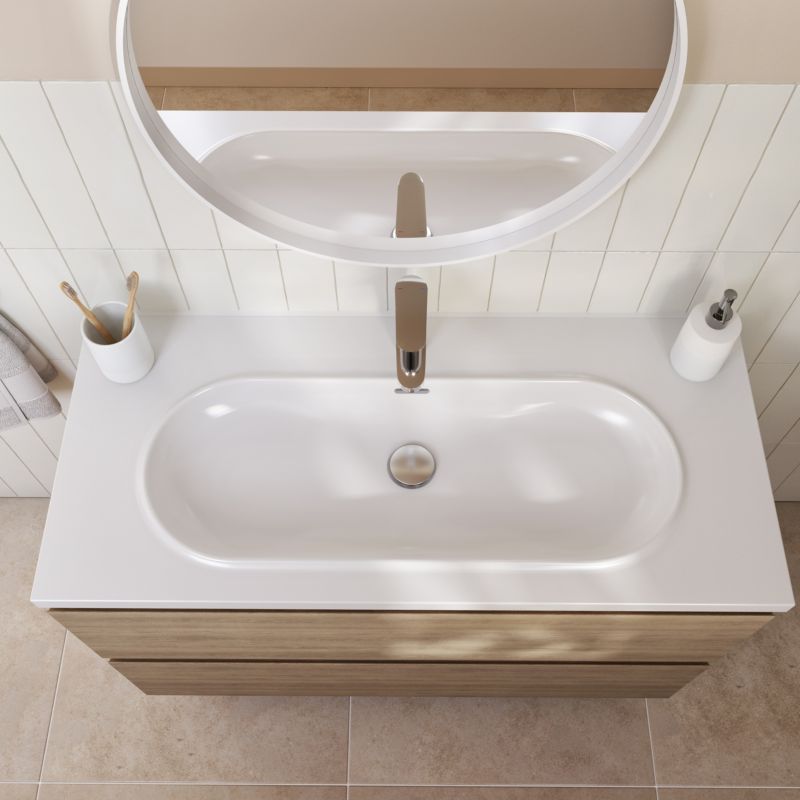 Umywalka konglomeratowa GoodHome Cavally 100 cm z syfonem biała