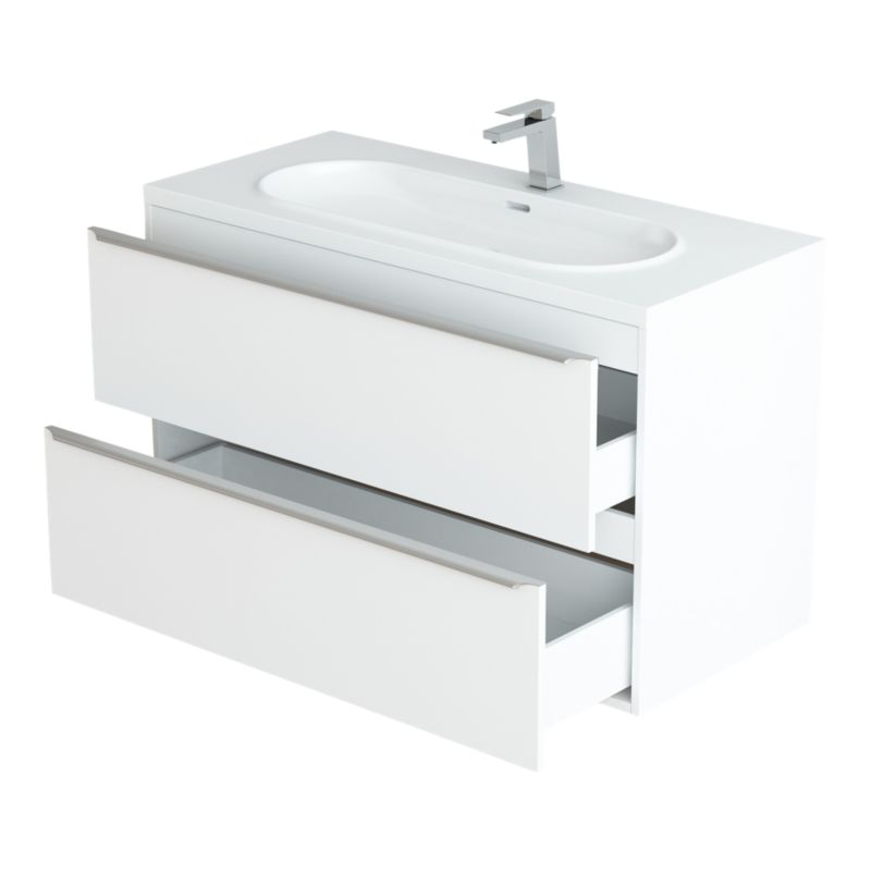 Umywalka konglomeratowa GoodHome Cavally 100 cm z syfonem biała