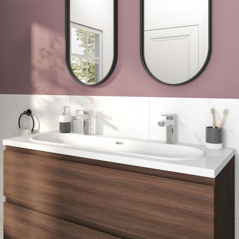 Umywalka konglomeratowa GoodHome Cavally 120 cm 1-komorowa z syfonem biała