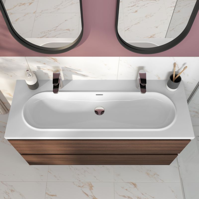 Umywalka konglomeratowa GoodHome Cavally 120 cm 1-komorowa z syfonem biała