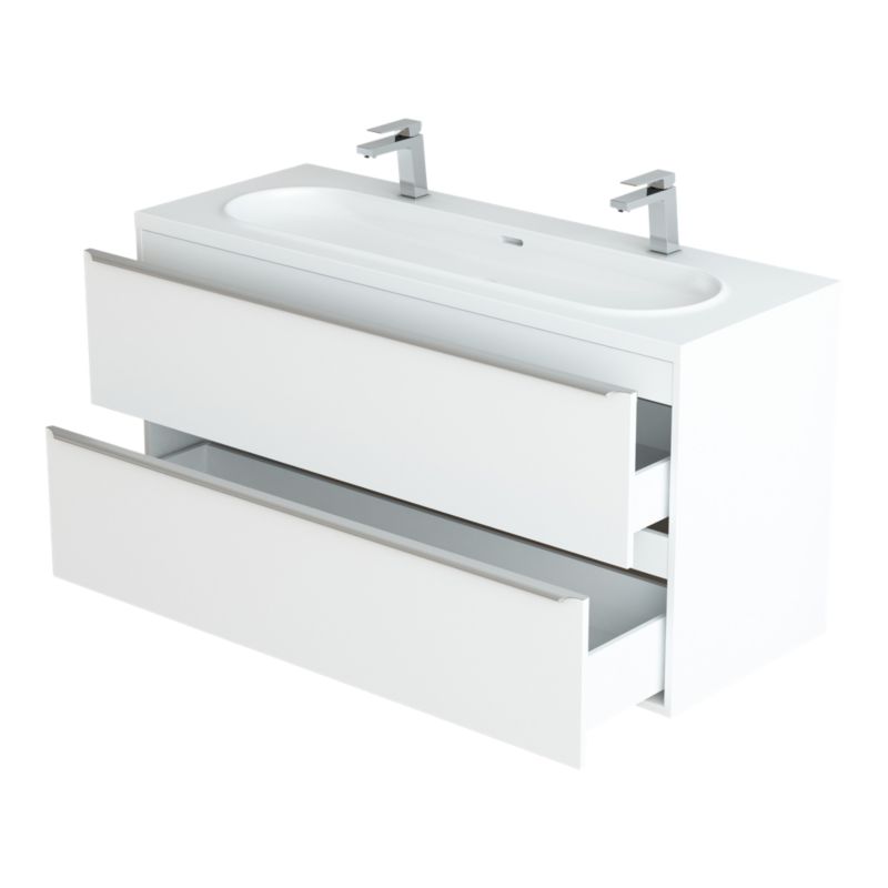 Umywalka konglomeratowa GoodHome Cavally 120 cm 1-komorowa z syfonem biała