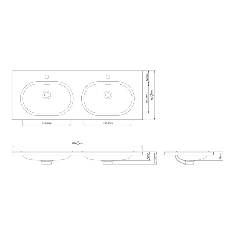 Umywalka konglomeratowa GoodHome Cavally 120 cm 2-komorowa z syfonem biała