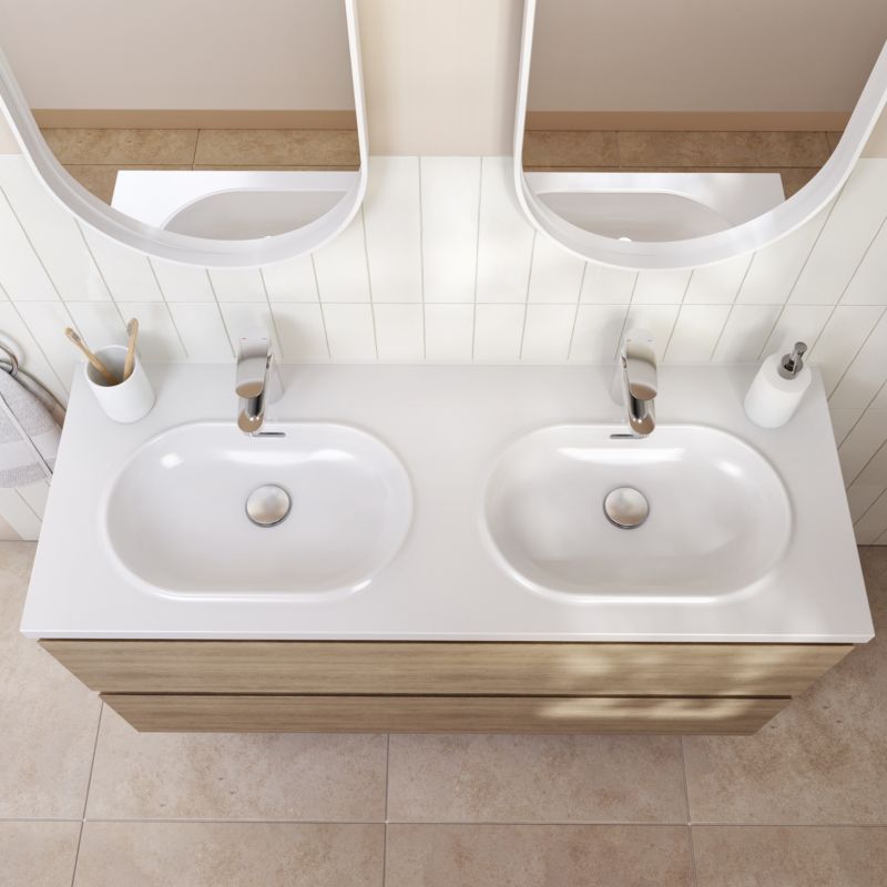 Umywalka konglomeratowa GoodHome Cavally 120 cm 2-komorowa z syfonem biała