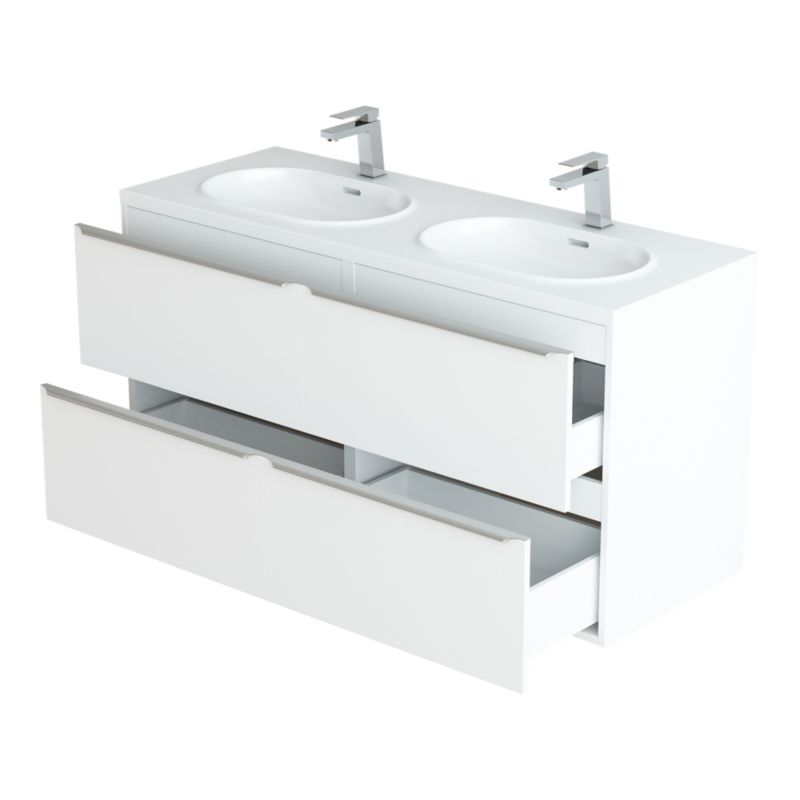 Umywalka konglomeratowa GoodHome Cavally 120 cm 2-komorowa z syfonem biała