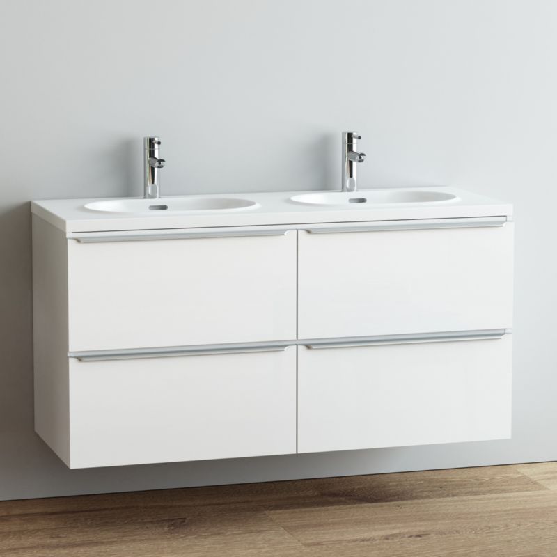 Umywalka konglomeratowa GoodHome Cavally 120 cm 2-komorowa z syfonem biała