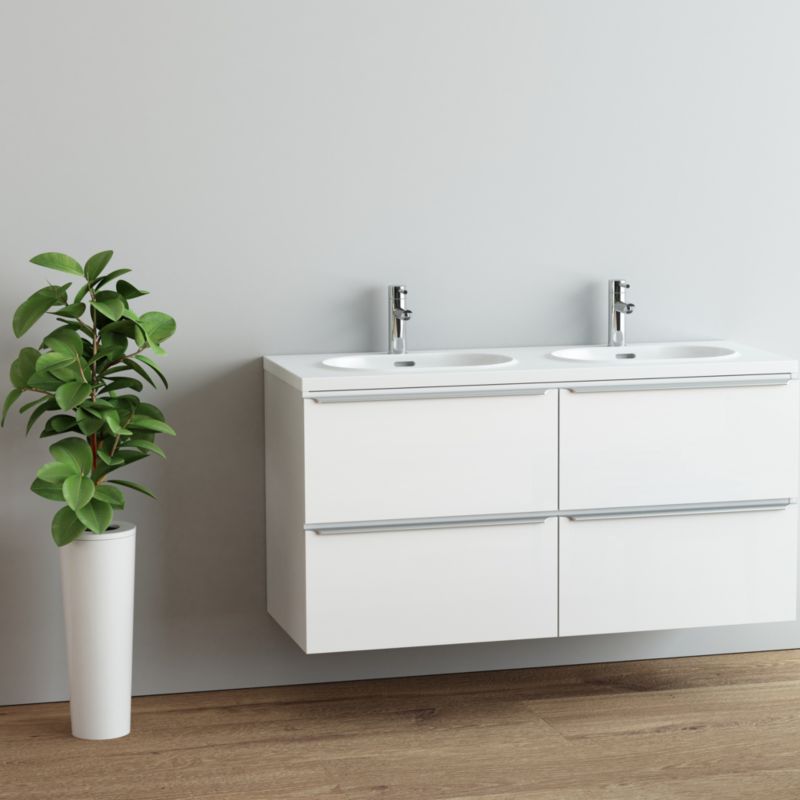 Umywalka konglomeratowa GoodHome Cavally 120 cm 2-komorowa z syfonem biała