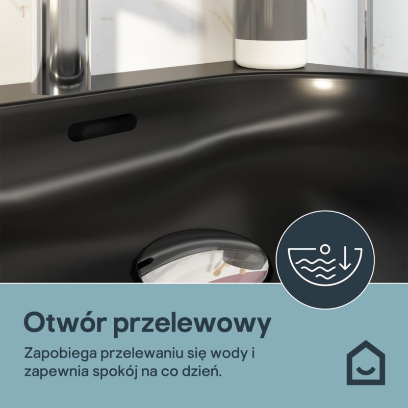 Umywalka konglomeratowa GoodHome Cavally 60 cm z syfonem czarna