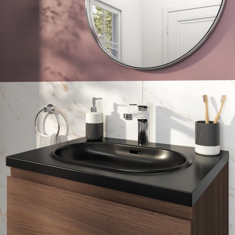 Umywalka konglomeratowa GoodHome Cavally 60 cm z syfonem czarna