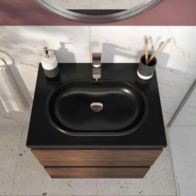Umywalka konglomeratowa GoodHome Cavally 60 cm z syfonem czarna