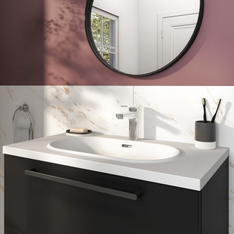 Umywalka konglomeratowa GoodHome Cavally 80 cm z syfonem biała