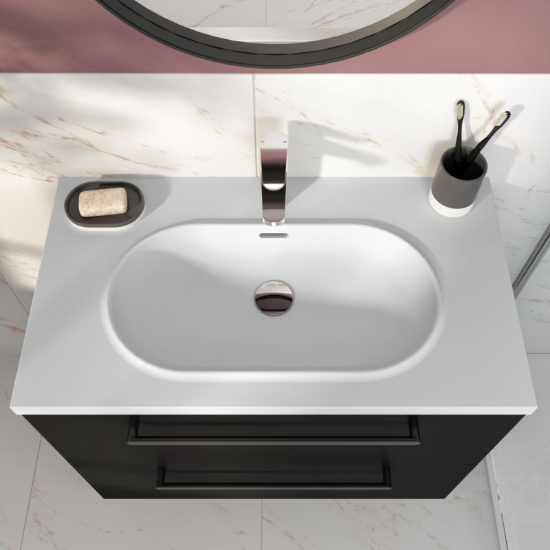 Umywalka konglomeratowa GoodHome Cavally 80 cm z syfonem biała