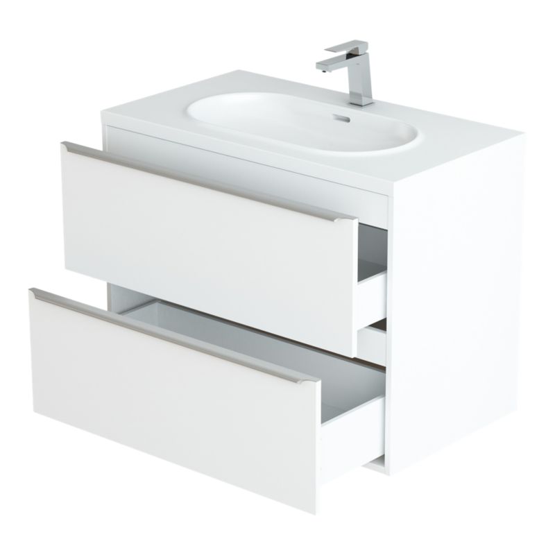 Umywalka konglomeratowa GoodHome Cavally 80 cm z syfonem biała