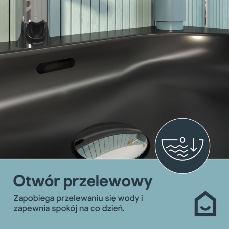 Umywalka konglomeratowa GoodHome Cavally 80 cm z syfonem czarna