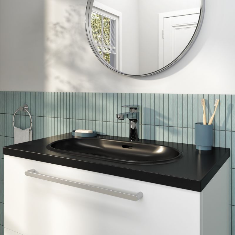 Umywalka konglomeratowa GoodHome Cavally 80 cm z syfonem czarna