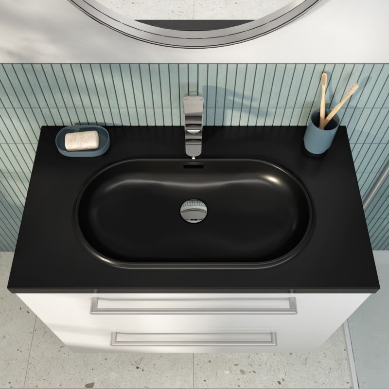 Umywalka konglomeratowa GoodHome Cavally 80 cm z syfonem czarna