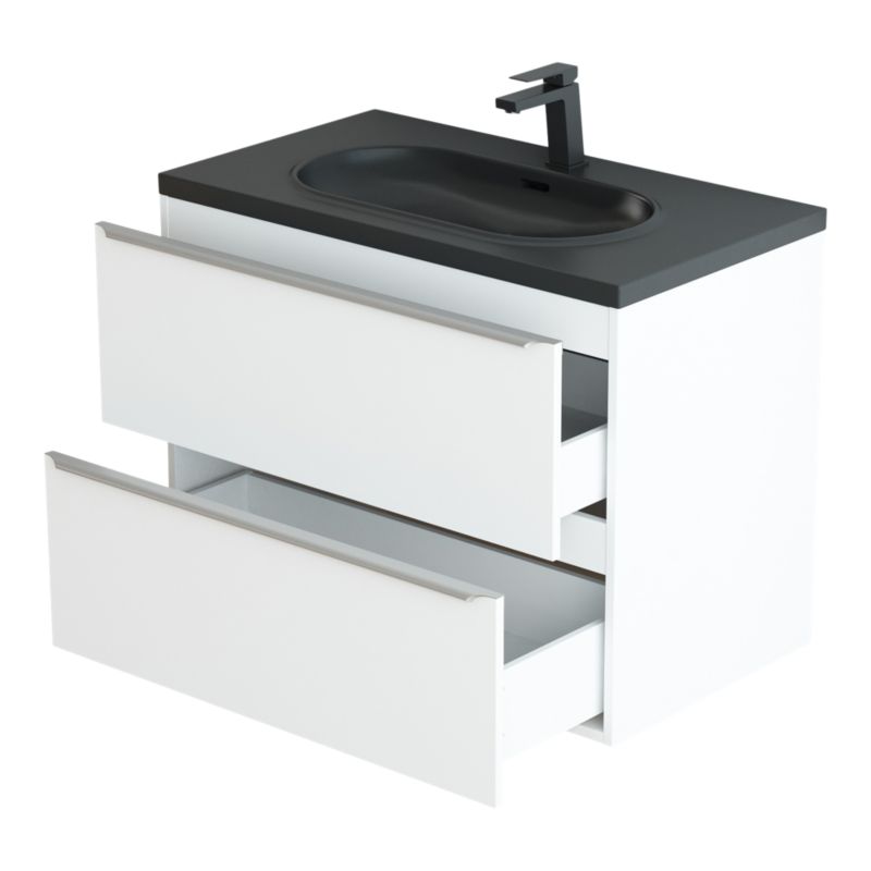 Umywalka konglomeratowa GoodHome Cavally 80 cm z syfonem czarna