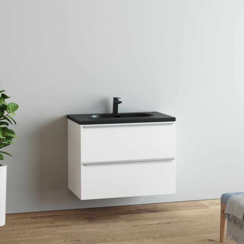 Umywalka konglomeratowa GoodHome Cavally 80 cm z syfonem czarna