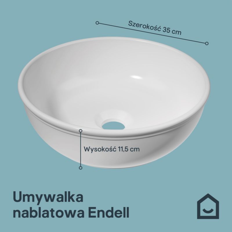 Umywalka nablatowa ceramiczna GoodHome Endell 35 cm biała