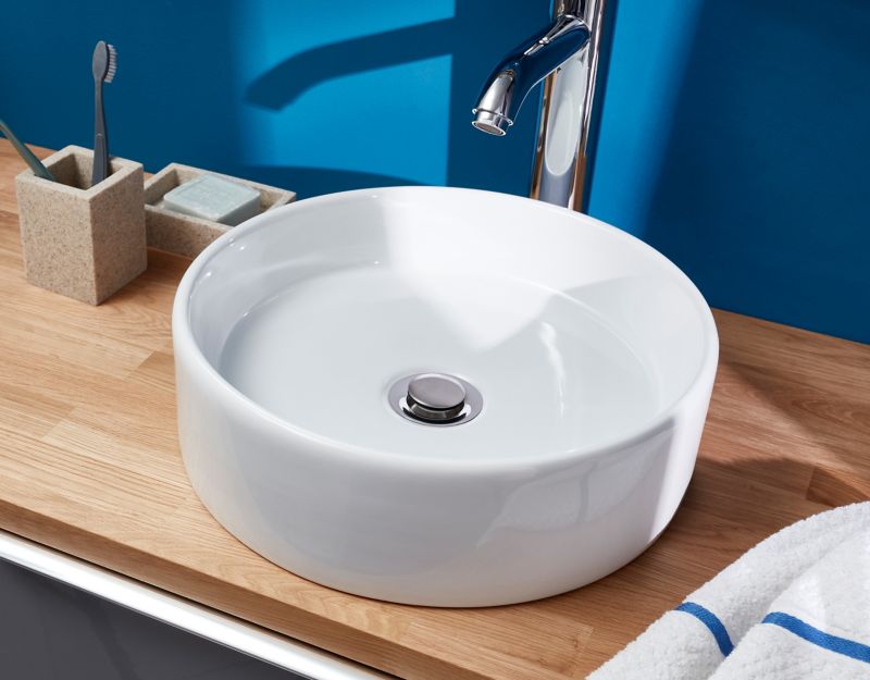 Umywalka nablatowa ceramiczna GoodHome Scalea śr. 35 cm biała