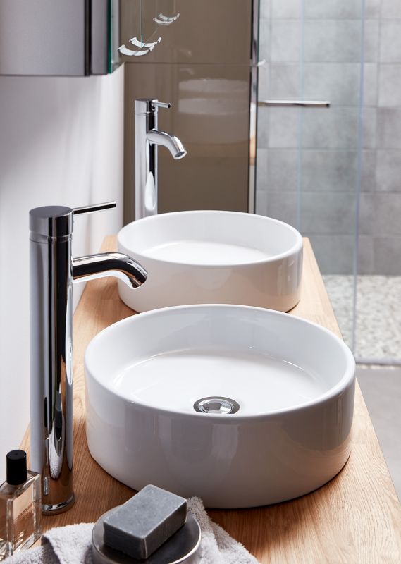 Umywalka nablatowa ceramiczna GoodHome Scalea śr. 35 cm biała
