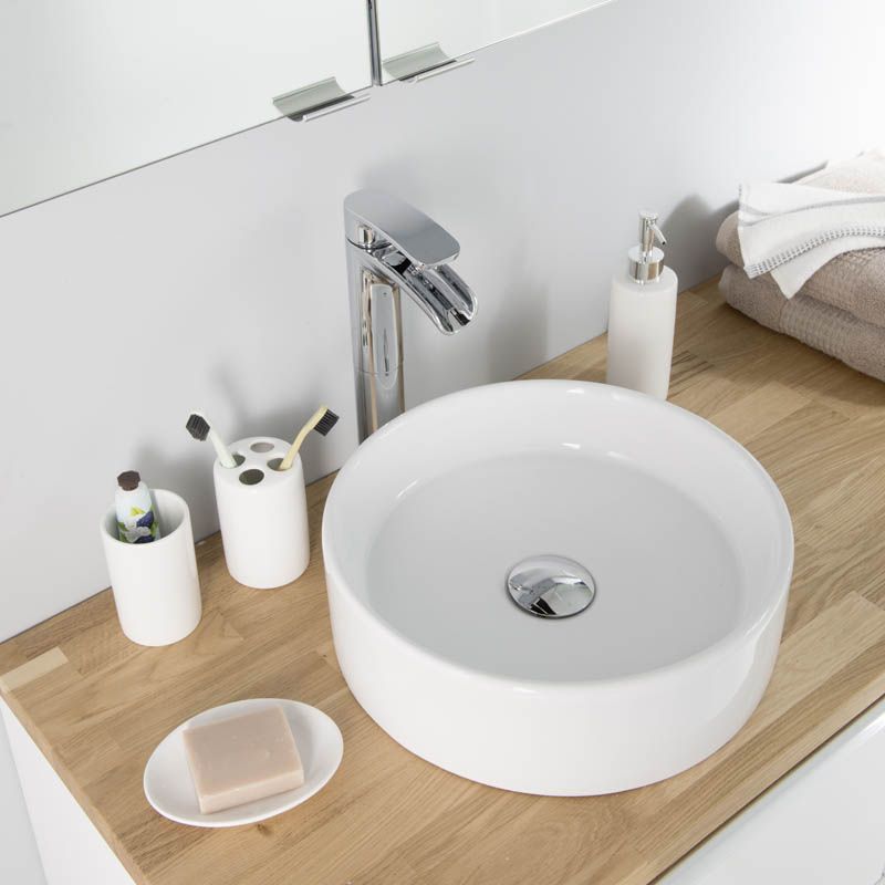 Umywalka nablatowa ceramiczna GoodHome Scalea śr. 35 cm biała
