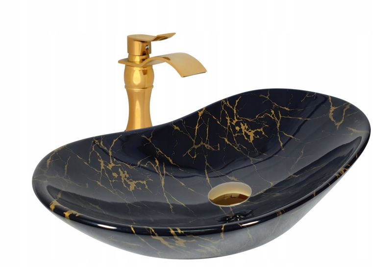 Umywalka nablatowa Estiva FABA Marmo Black Gold marmur czarna złote żyłki 60,5x30x16 cm 1 szt.