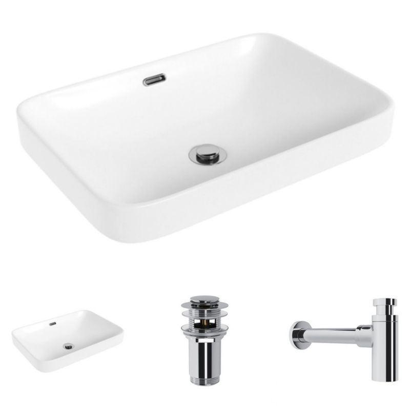 Umywalka nablatowa Helmken 441A52000 52x36 Biała + Syfon Chrom + Korek klik-klak Chrom, 1 szt