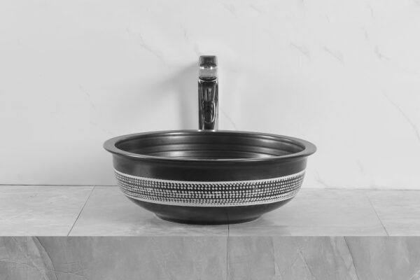 Umywalka nablatowa Kerra KR-354 czarna z dekorem 1 szt.