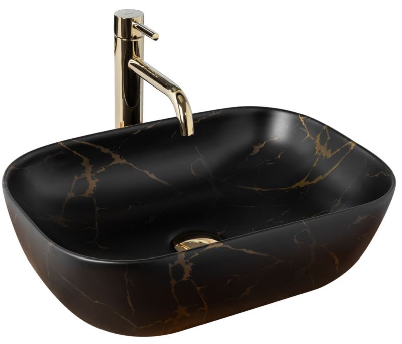 Umywalka Nablatowa Rea Belinda Marble Matt Prostokątny Czarny 46,5X33,5X13,5Cm 1 Szt