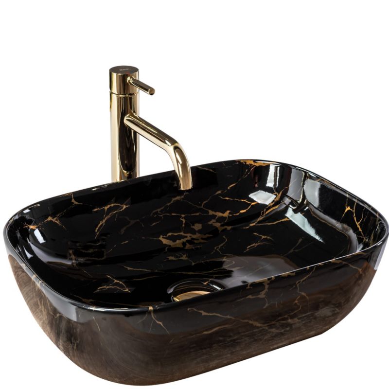 Umywalka Nablatowa Rea Belinda Marble Shiny Prostokątny Czarny 46,5X33,5X13,5Cm 1 Szt