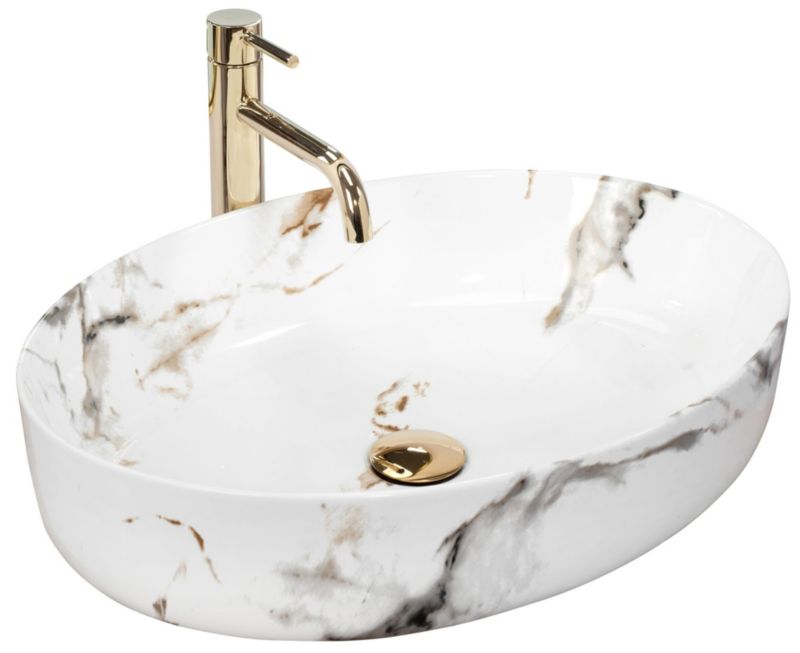 Umywalka Nablatowa Rea Queen Carrara Shiny Owalna Biały 55X41,5X14Cm 1 Szt