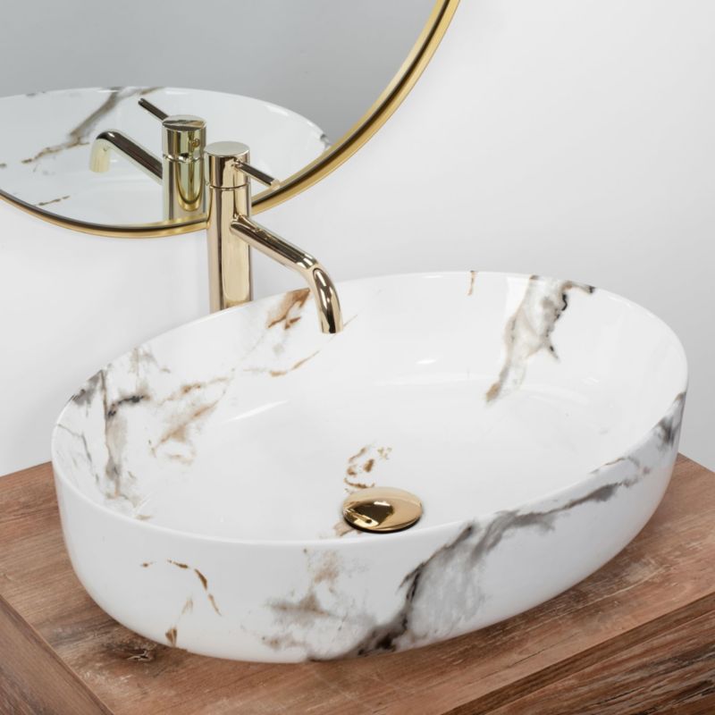 Umywalka Nablatowa Rea Queen Carrara Shiny Owalna Biały 55X41,5X14Cm 1 Szt