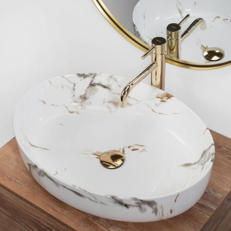 Umywalka Nablatowa Rea Queen Carrara Shiny Owalna Biały 55X41,5X14Cm 1 Szt