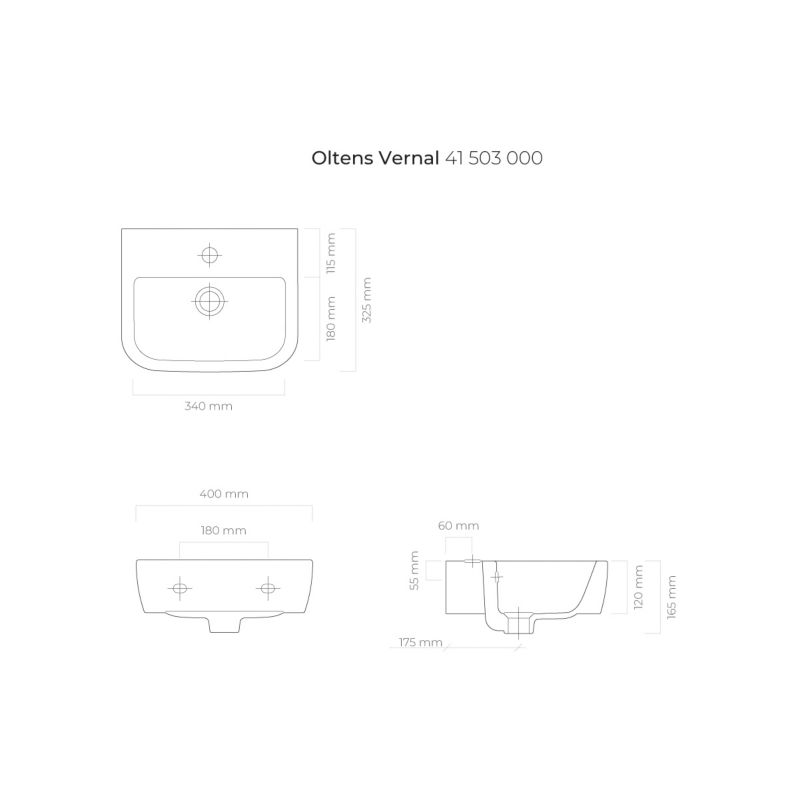 Oltens Vernal závěsné umyvadlo 40x32,5 cm, SmartClean, Keramika, Otvor pro baterii, 1 ks.