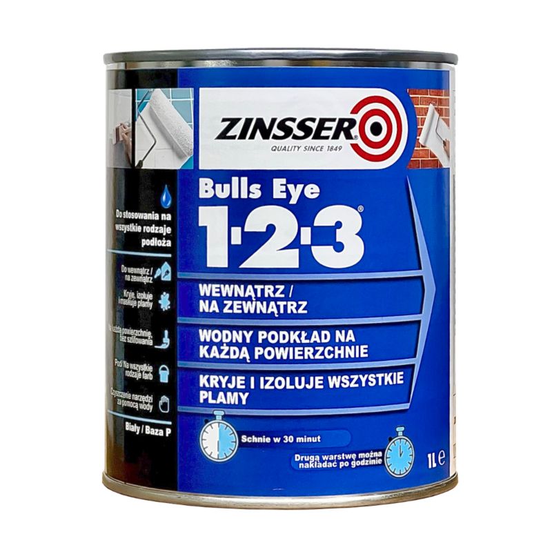 Uniwersalny grunt akrylowy do ścian Zinsser Bulls Eye 1-2-3 biały 1L