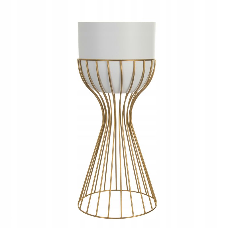 Urokliwe Wnętrza Kwietnik Stojący Metalowy Biało Złoty Stojak Loft Druciany 46Cm - 1 szt.