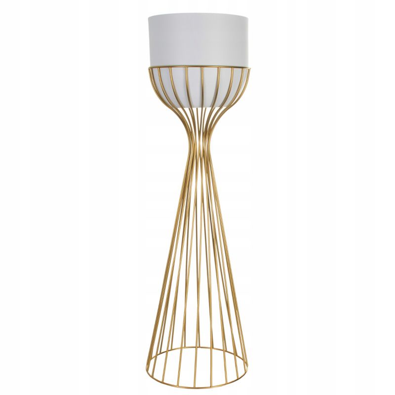 Urokliwe Wnętrza Kwietnik Stojący Metalowy Biało Złoty Stojak Loft Druciany 68Cm - 1 szt.