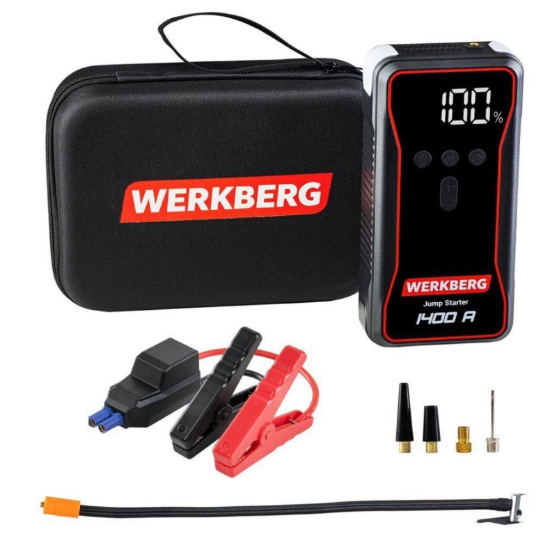 Urządzenie rozruchowe Booster WERKBERG Jump Starter Powerbank 700A/1400A 18000mAh kompresor czarny 1szt.