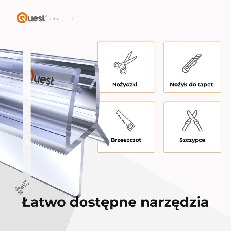 Uszczelka do drzwi prysznicowych 100 cm QUEST, dolna, do szkła 6-8 mm, transparentna,  2 szt.