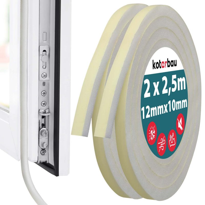 Uszczelka samoprzylepna KOTARBAU z gąbki do okien drzwi 10x12 mm x 2,5 m 2 szt.