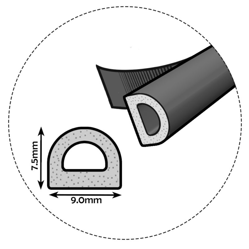 Uszczelka samoprzylepna KYCT EPDM do okien i drzwi D 9x7,5 mm 10 m czarna 1 szt